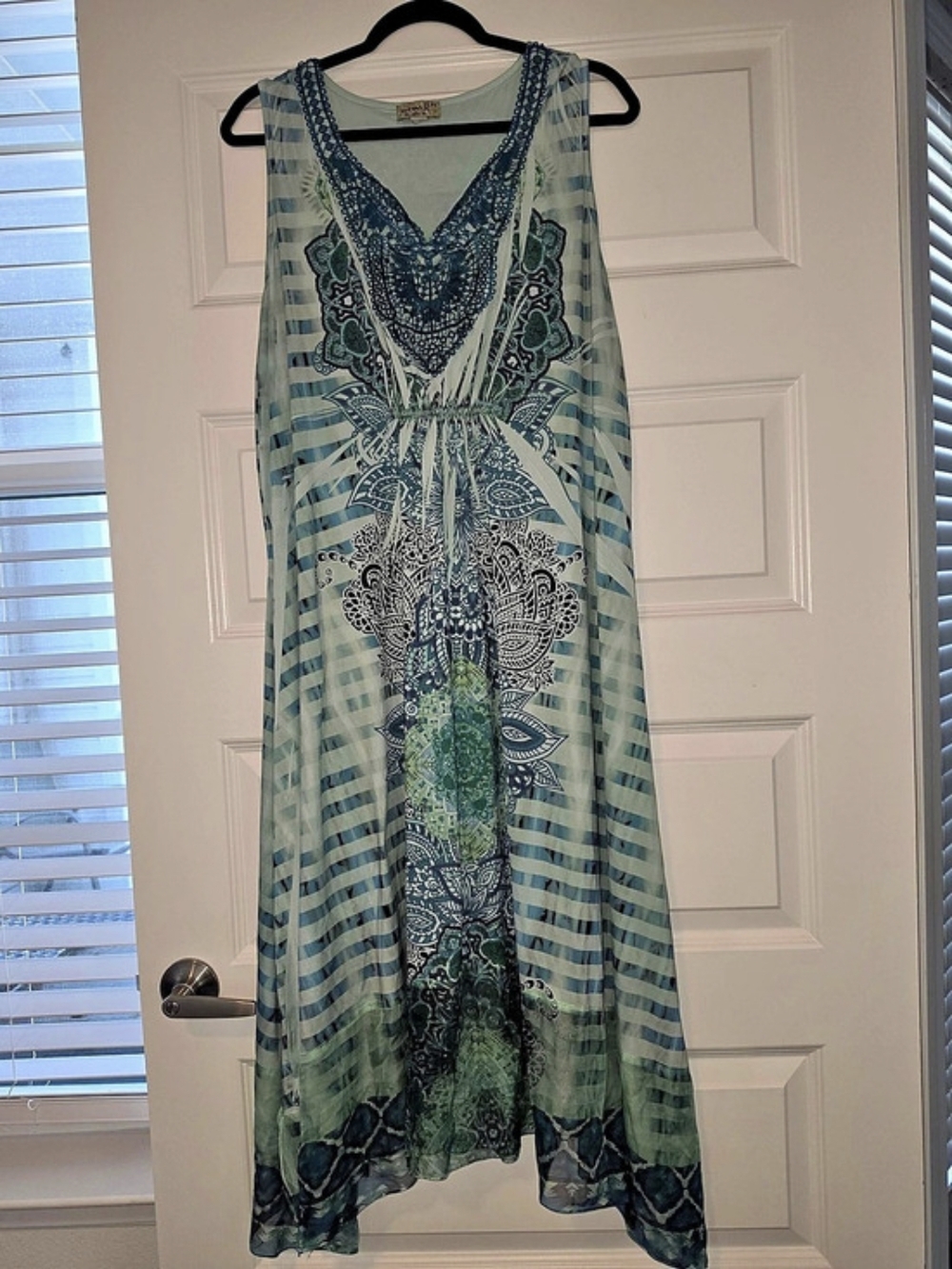 One World Maxi Paisley Dress in Blue & Green/teal Size 2X